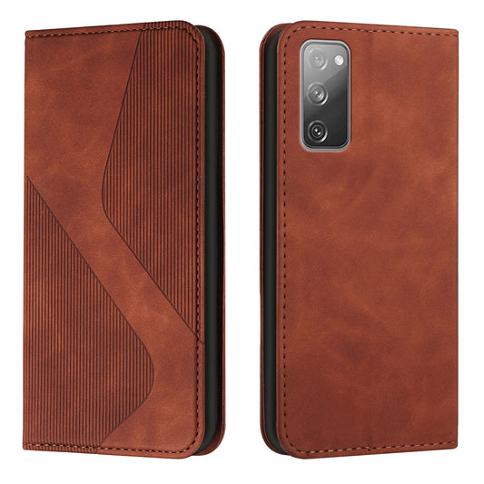 Auto-absorbed Magnetic Closure S-shaped Texture Leather Flip Wallet Stand Case for Samsung Galaxy S20 FE/S20 FE 5G/S20 Lite/S20 FE 2022 - Brown