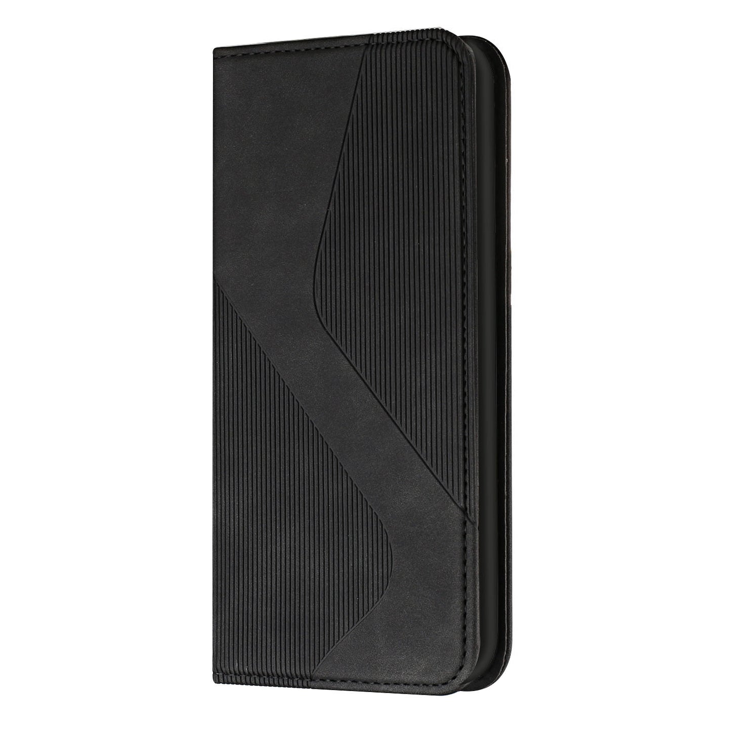 S-shaped Texture Auto-absorbed Drop-resistant Leather Wallet Stand Case for Samsung Galaxy S20 Plus 4G/5G - Black