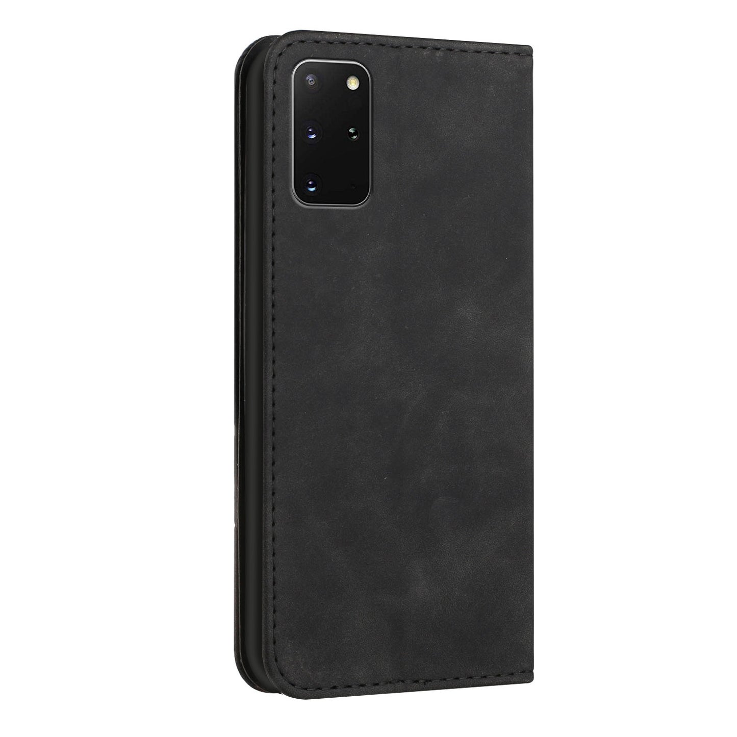S-shaped Texture Auto-absorbed Drop-resistant Leather Wallet Stand Case for Samsung Galaxy S20 Plus 4G/5G - Black
