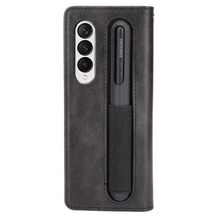 For Samsung Galaxy Z Fold3 5G Retro Textured Surface Pen Slot Shockproof Leather Phone Cover - Black