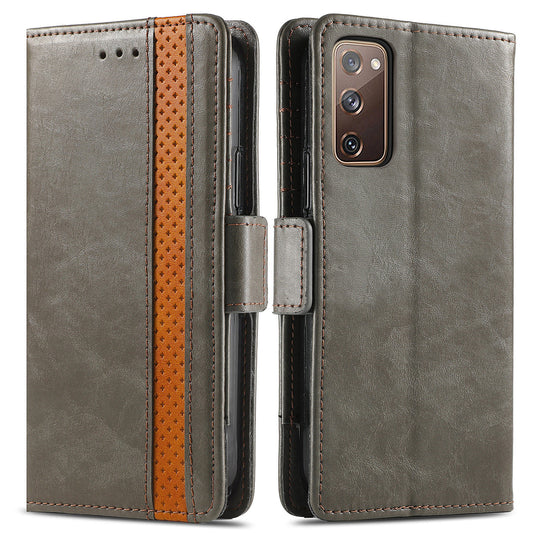 CASENEO 002 Series Scratch-Resistant Anti-Drop Business Style Splicing PU Leather Stand Wallet Case for Samsung Galaxy S20 FE/S20 FE 5G/S20 Lite/S20 FE 2022 - Grey