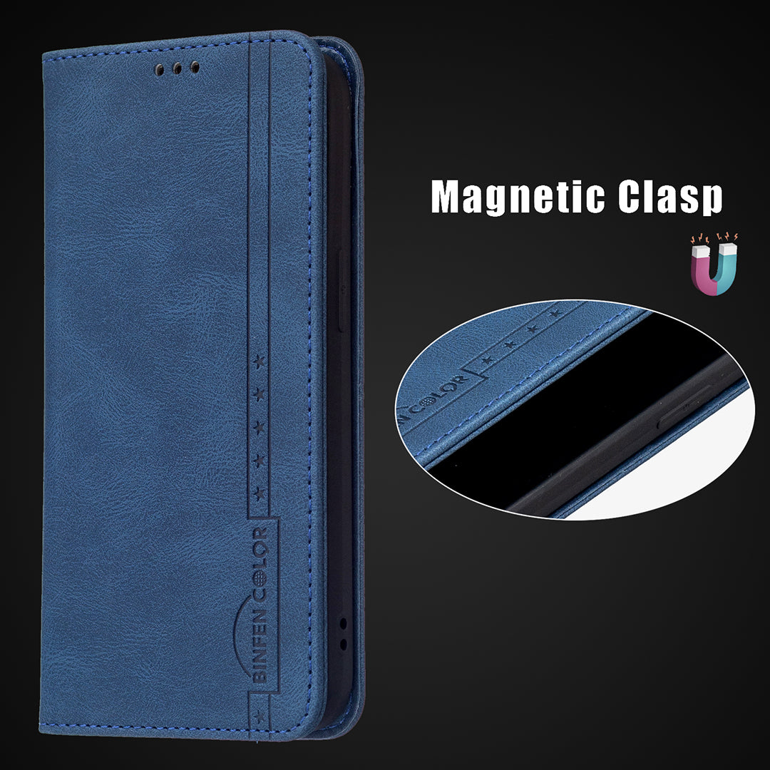 BINFEN COLOR BF08 RFID Blocking Magnetic Closure Shockproof Leather Phone Case Wallet Stand Cover for Samsung Galaxy S20 FE/S20 FE 5G/S20 Lite/S20 FE 2022 - Blue