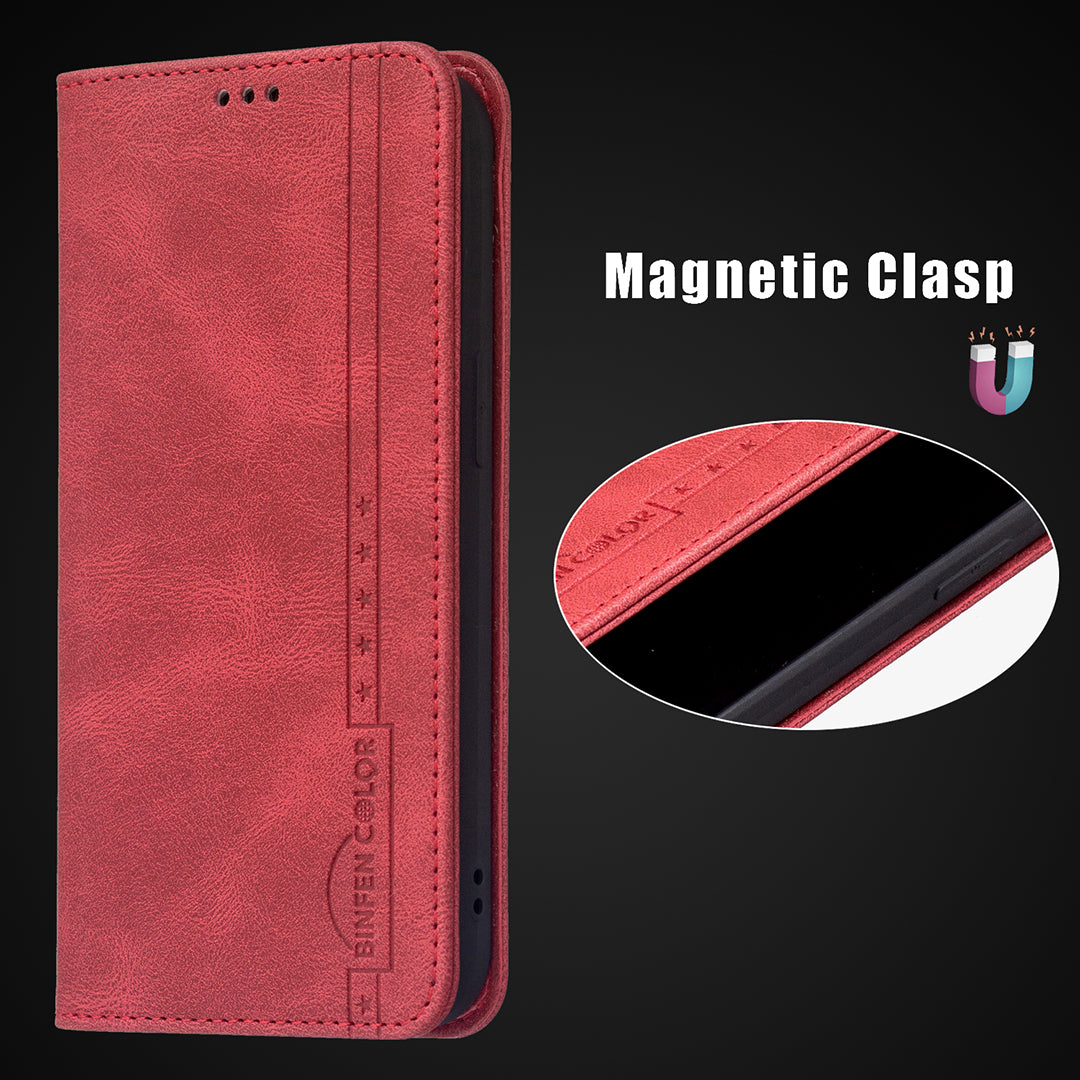 BINFEN COLOR BF08 RFID Blocking Magnetic Closure Shockproof Leather Phone Case Wallet Stand Cover for Samsung Galaxy S20 FE/S20 FE 5G/S20 Lite/S20 FE 2022 - Red