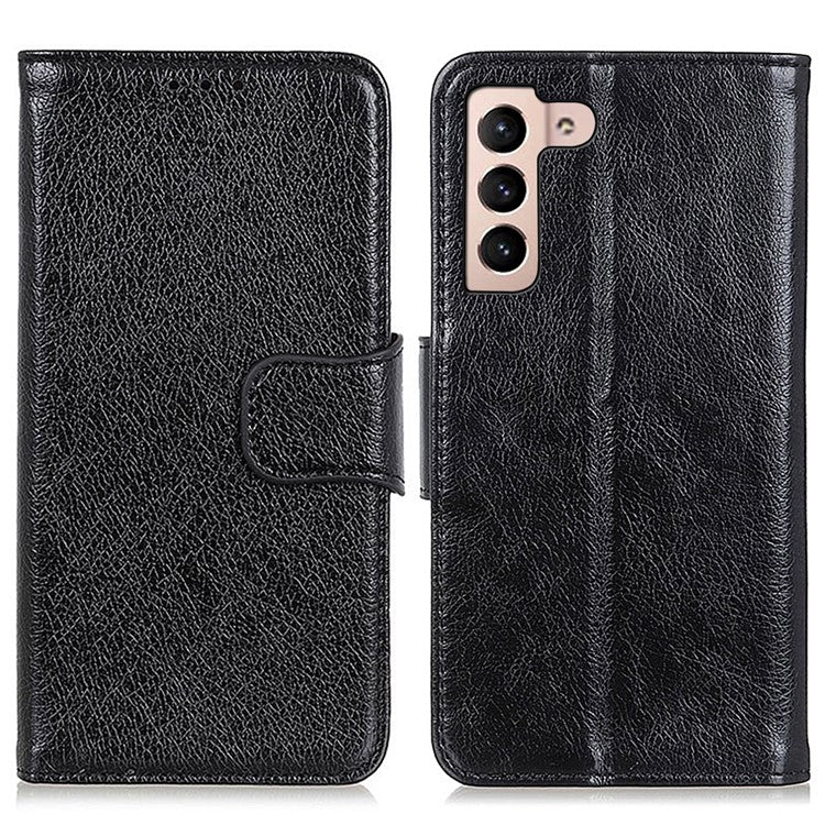 For Samsung Galaxy S22 5G Nappa Texture Split Leather Wallet Stand Flip Protective Cover with Magnetic Closure - Black