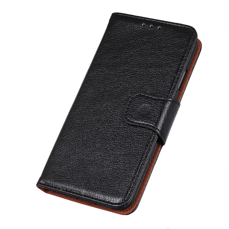 For Samsung Galaxy S22 5G Nappa Texture Split Leather Wallet Stand Flip Protective Cover with Magnetic Closure - Black