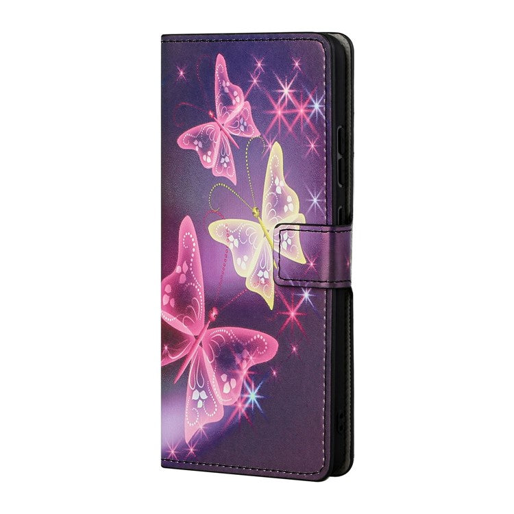 Magnetic Clasp Pattern Printing PU Leather Wallet Stand Phone Case Cover for Samsung Galaxy S22 5G - Sparkling Butterflies