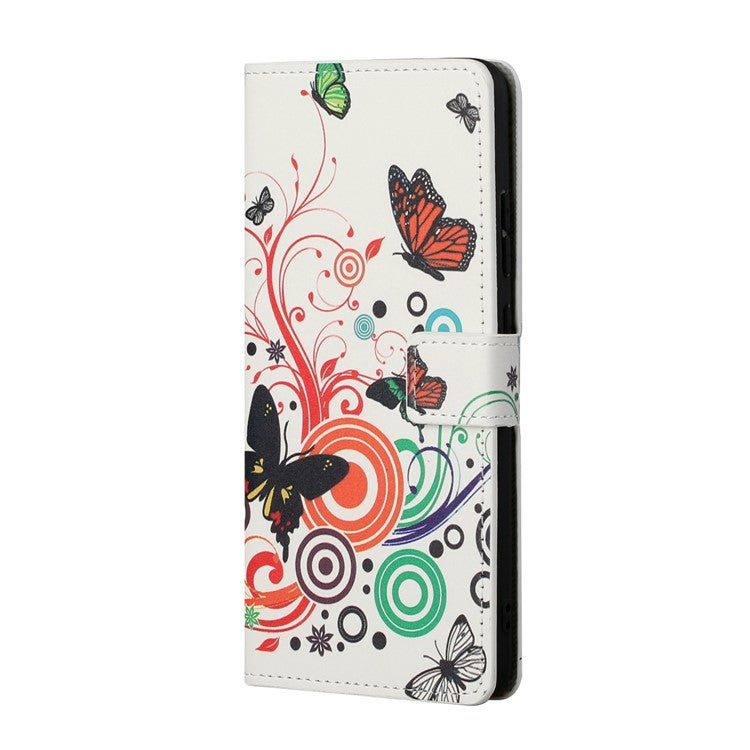 Magnetic Clasp Pattern Printing PU Leather Wallet Stand Phone Case Cover for Samsung Galaxy S22 5G - Colorful Butterflies