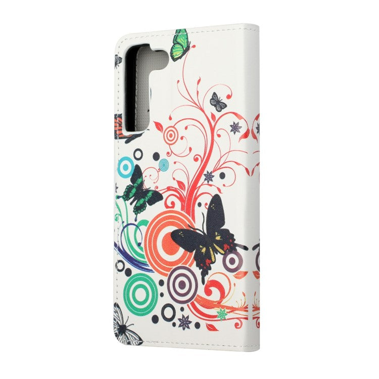 Magnetic Clasp Pattern Printing PU Leather Wallet Stand Phone Case Cover for Samsung Galaxy S22 5G - Colorful Butterflies
