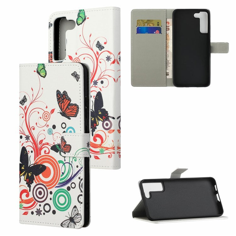 Magnetic Clasp Pattern Printing PU Leather Wallet Stand Phone Case Cover for Samsung Galaxy S22 5G - Colorful Butterflies