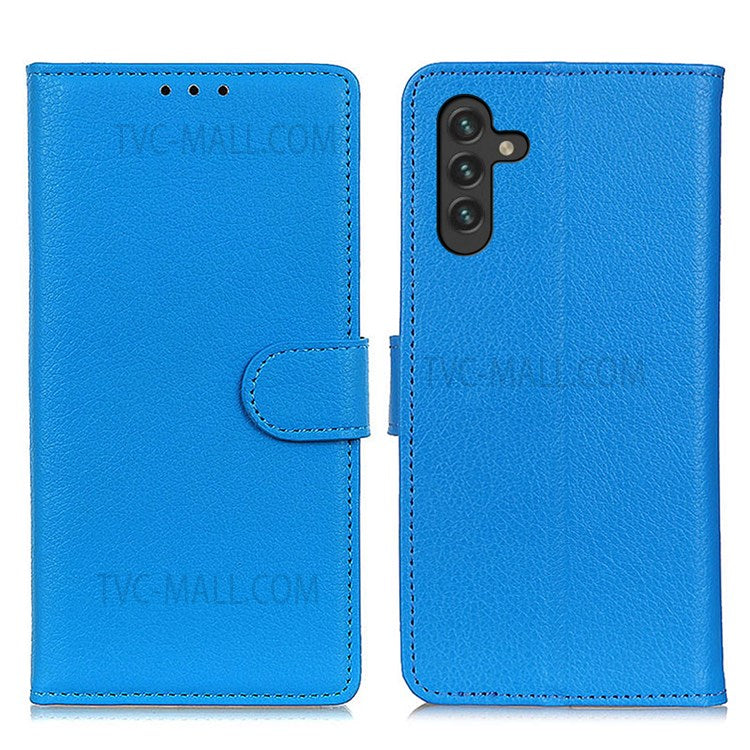 Classic Litchi Texture PU Leather Wallet Stand Full Protection Phone Cover Case for Samsung Galaxy A13 5G / A04s 4G (164.7 x 76.7 x 9.1 mm) - Blue