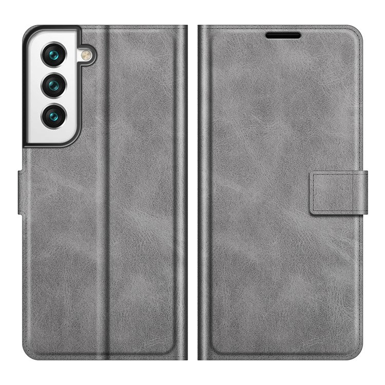Full Protective PU Leather TPU Wallet Stand Phone Flip Cover Case for Samsung Galaxy S22 5G - Grey