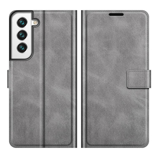 Full Protective PU Leather TPU Wallet Stand Phone Flip Cover Case for Samsung Galaxy S22 5G - Grey