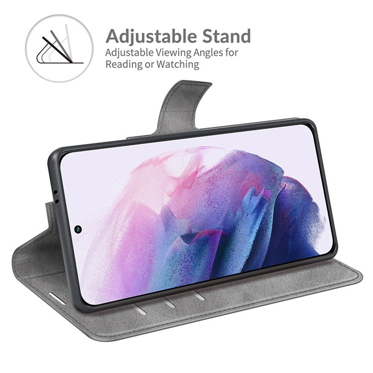 Full Protective PU Leather TPU Wallet Stand Phone Flip Cover Case for Samsung Galaxy S22 5G - Grey