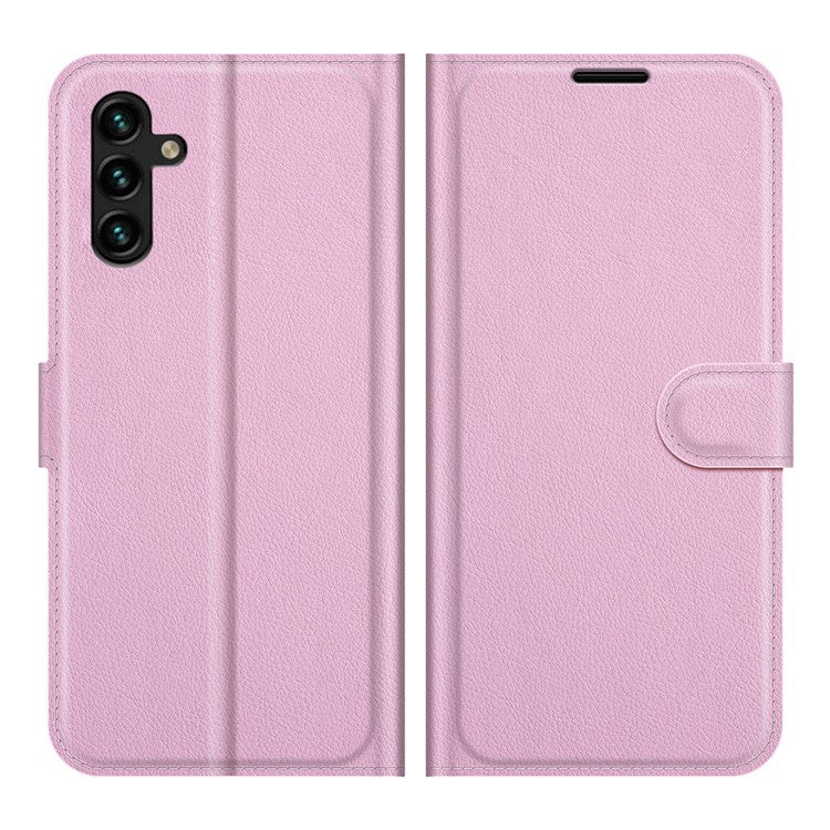 Folio Flip Magnetic Closure Litchi Texture PU Leather + Inner TPU Stand Wallet Cover for Samsung Galaxy A13 5G / A04s 4G (164.7 x 76.7 x 9.1 mm) - Pink