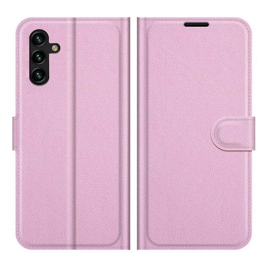 Folio Flip Magnetic Closure Litchi Texture PU Leather + Inner TPU Stand Wallet Cover for Samsung Galaxy A13 5G / A04s 4G (164.7 x 76.7 x 9.1 mm) - Pink