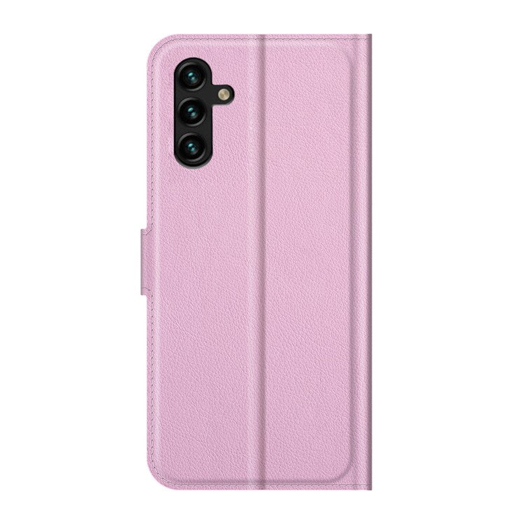 Folio Flip Magnetic Closure Litchi Texture PU Leather + Inner TPU Stand Wallet Cover for Samsung Galaxy A13 5G / A04s 4G (164.7 x 76.7 x 9.1 mm) - Pink