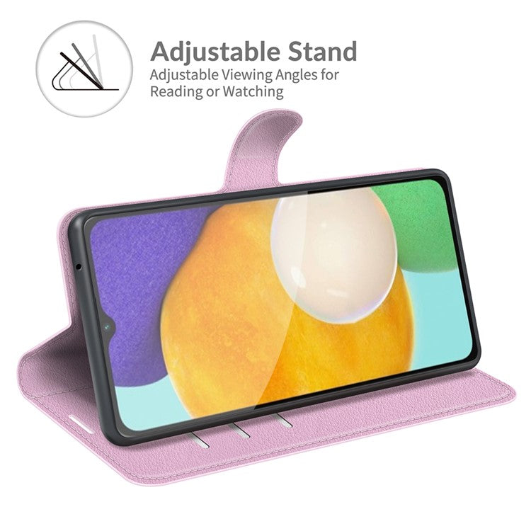 Folio Flip Magnetic Closure Litchi Texture PU Leather + Inner TPU Stand Wallet Cover for Samsung Galaxy A13 5G / A04s 4G (164.7 x 76.7 x 9.1 mm) - Pink