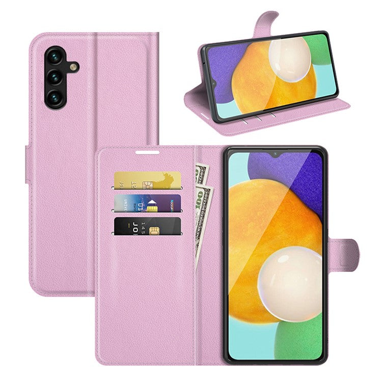 Folio Flip Magnetic Closure Litchi Texture PU Leather + Inner TPU Stand Wallet Cover for Samsung Galaxy A13 5G / A04s 4G (164.7 x 76.7 x 9.1 mm) - Pink