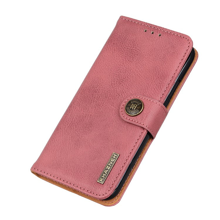 KHAZNEH Stand Magnetic Closure Folio Flip Anti-Fall Premium PU Leather Wallet Phone Case for Samsung Galaxy S22 5G - Pink