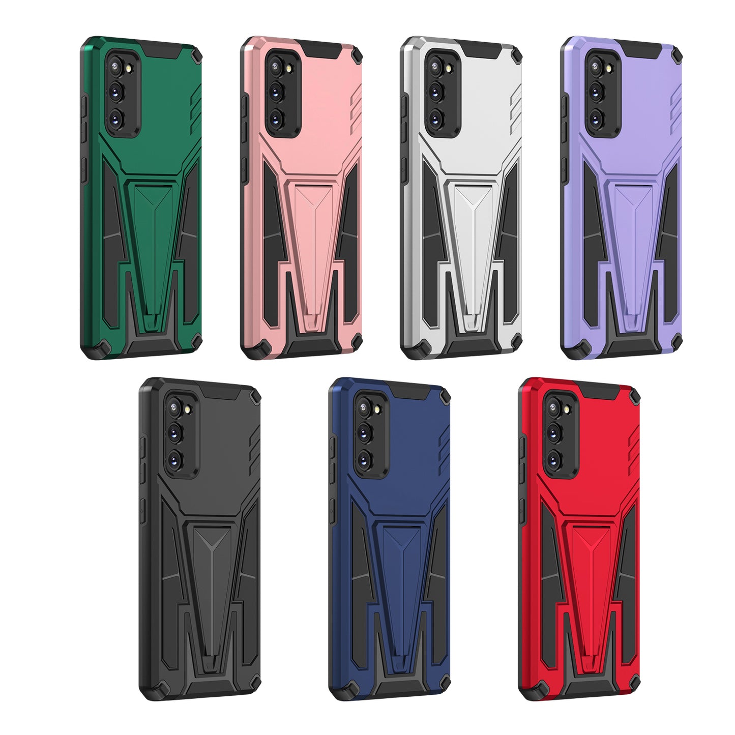 Kickstand Anti-Scratch V-Shaped Armor Hard PC + Soft TPU Frame Hybrid Phone Case for Samsung Galaxy S20 4G/S20 5G - Black