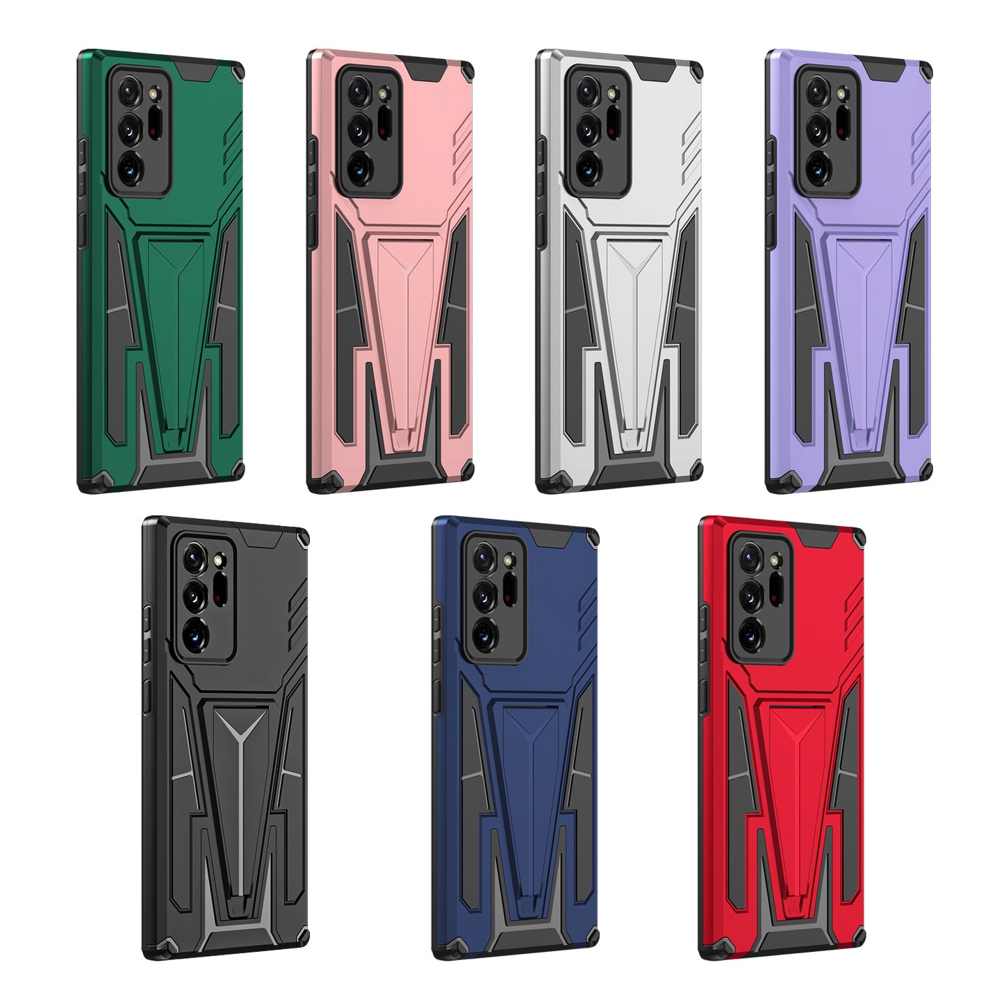 V-Shaped Armor PC + TPU Impact-Resistant Bumpers Protective Case with Kickstand for Samsung Galaxy S20 Ultra - Red