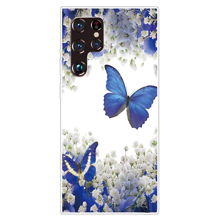 Soft TPU Pattern Printing IMD Shockproof Anti-Scratch Protective Phone Case for Samsung Galaxy S22 Ultra 5G - Blue Butterflies
