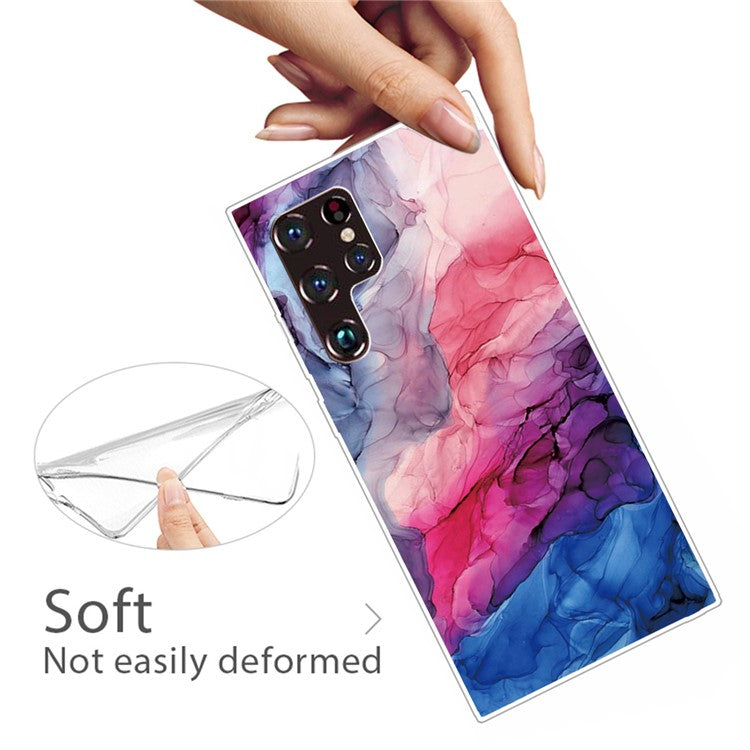 Marble Series Style A Marble Pattern Printing Anti-drop Flexible TPU Phone Cover for Samsung Galaxy S22 Ultra 5G - Style C