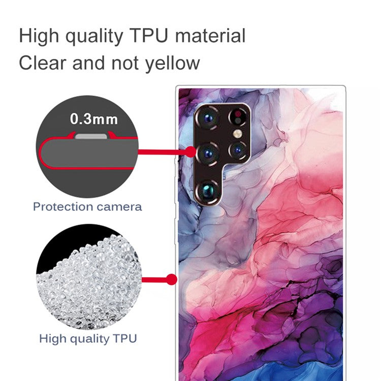 Marble Series Style A Marble Pattern Printing Anti-drop Flexible TPU Phone Cover for Samsung Galaxy S22 Ultra 5G - Style C