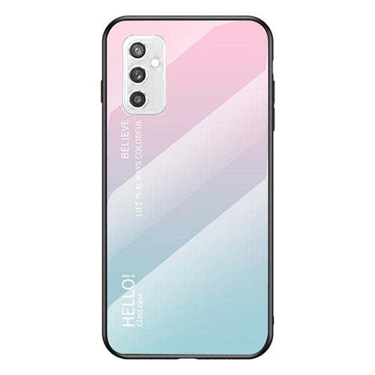 Anti-Scratch Colorful Gradient Shockproof TPU Tempered Glass Back Cover for Samsung Galaxy M52 5G - Gradient Pink Blue