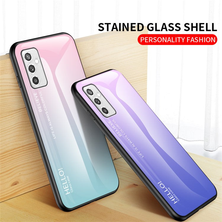 Anti-Scratch Colorful Gradient Shockproof TPU Tempered Glass Back Cover for Samsung Galaxy M52 5G - Gradient Pink Blue
