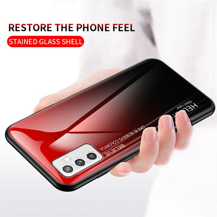 Anti-Scratch Colorful Gradient Shockproof TPU Tempered Glass Back Cover for Samsung Galaxy M52 5G - Gradient Pink Blue