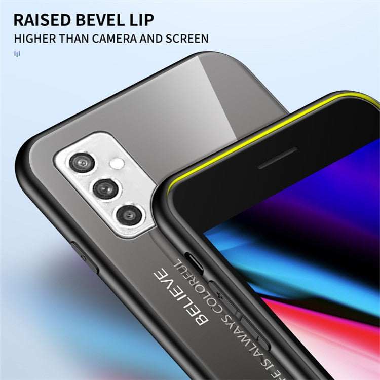 Anti-Scratch Colorful Gradient Shockproof TPU Tempered Glass Back Cover for Samsung Galaxy M52 5G - Gradient Pink Blue