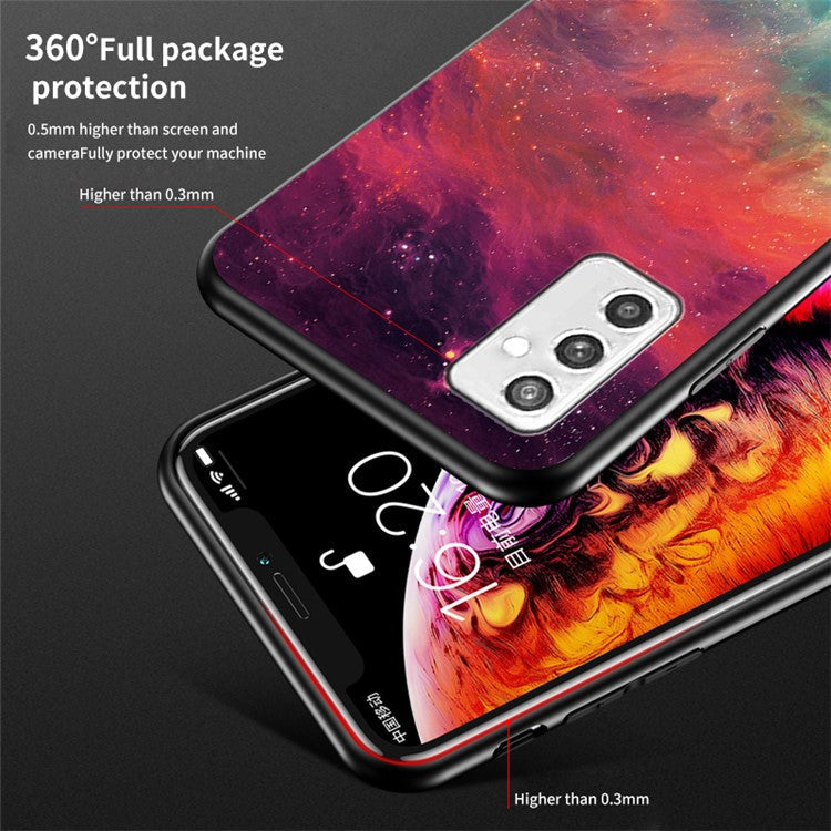 Starry Sky Series Soft TPU Bumper Frame Shockproof Tempered Glass Back Cover for Samsung Galaxy M52 5G - Dream Starry Sky