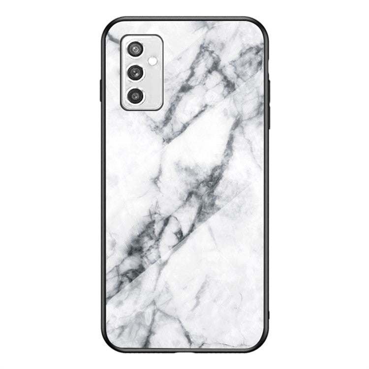 Marble Pattern Scratch-Resistant Soft TPU Frame Tempered Glass Back Cover for Samsung Galaxy M52 5G - White Marble