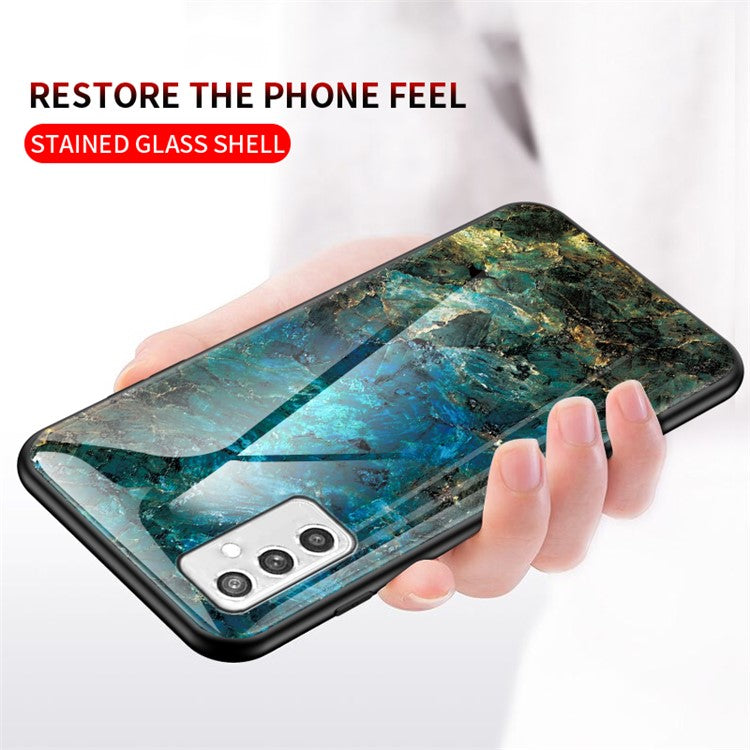 Marble Pattern Scratch-Resistant Soft TPU Frame Tempered Glass Back Cover for Samsung Galaxy M52 5G - White Marble