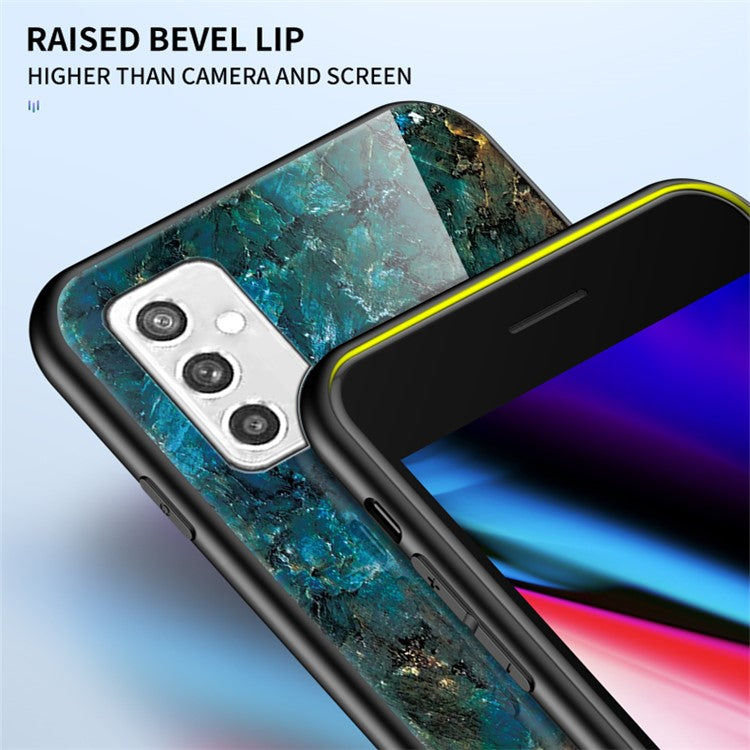 Marble Pattern Scratch-Resistant Soft TPU Frame Tempered Glass Back Cover for Samsung Galaxy M52 5G - Gold Black Marble