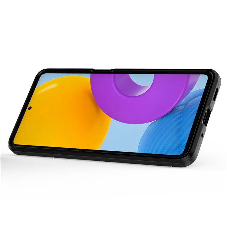 Ring Holder Kickstand Hard PC + Flexible Soft TPU Dual Layer Shock Absorption Protective Cover for Samsung Galaxy M52 5G - Black