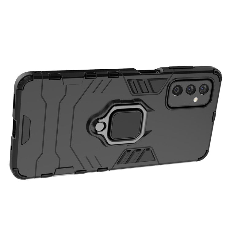 Ring Holder Kickstand Hard PC + Flexible Soft TPU Dual Layer Shock Absorption Protective Cover for Samsung Galaxy M52 5G - Black
