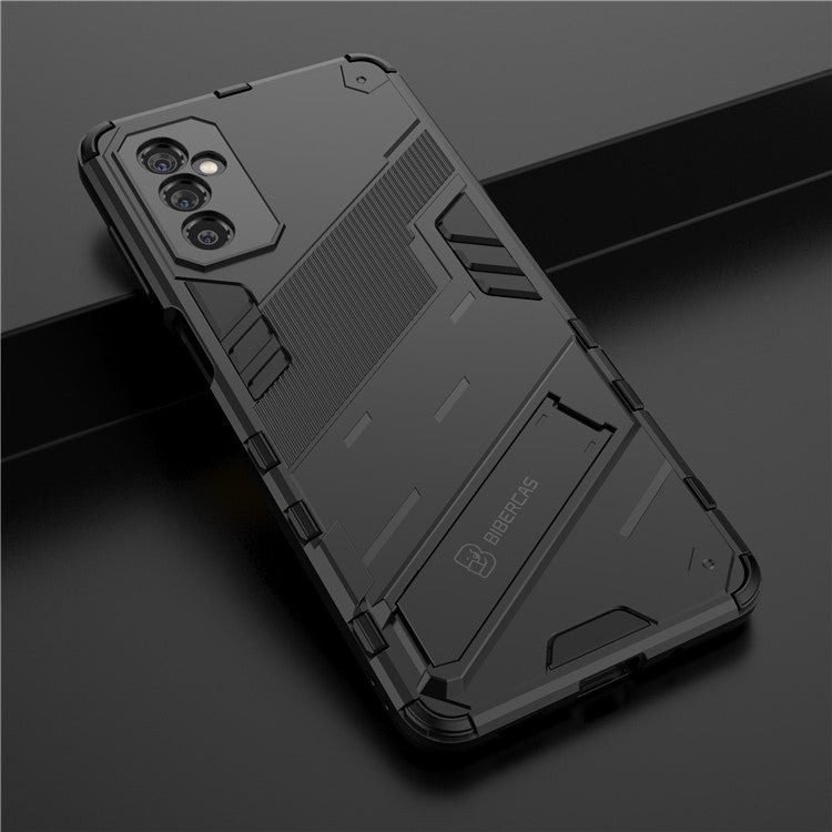 Dual-Layer Soft Flexible TPU + Hard PC Anti-Slip Rugged Protective Phone Case with Kickstand for Samsung Galaxy M52 5G - Black
