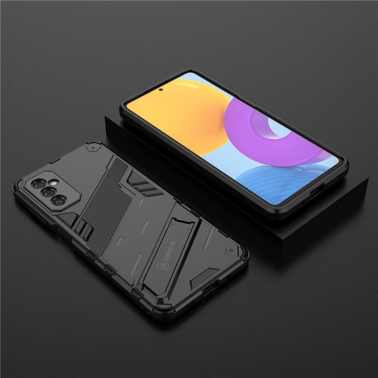 Dual-Layer Soft Flexible TPU + Hard PC Anti-Slip Rugged Protective Phone Case with Kickstand for Samsung Galaxy M52 5G - Black