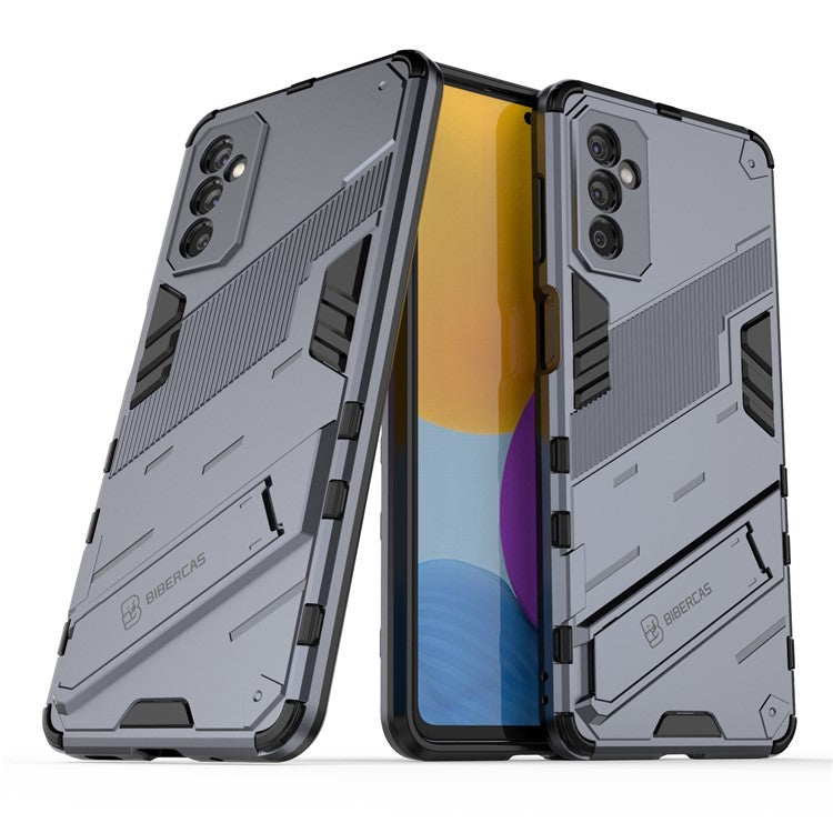 Dual-Layer Soft Flexible TPU + Hard PC Anti-Slip Rugged Protective Phone Case with Kickstand for Samsung Galaxy M52 5G - Grey