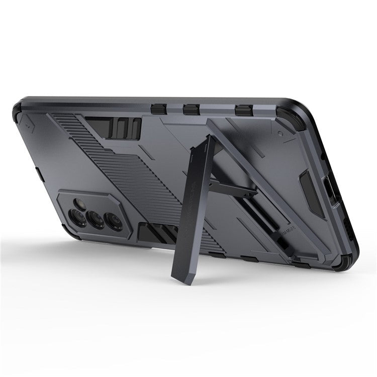 Dual-Layer Soft Flexible TPU + Hard PC Anti-Slip Rugged Protective Phone Case with Kickstand for Samsung Galaxy M52 5G - Grey