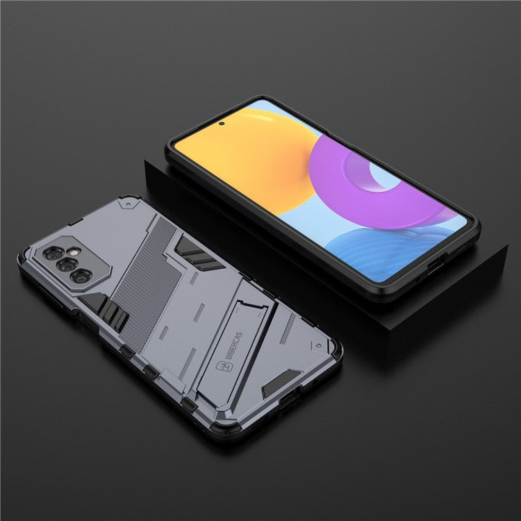 Dual-Layer Soft Flexible TPU + Hard PC Anti-Slip Rugged Protective Phone Case with Kickstand for Samsung Galaxy M52 5G - Grey