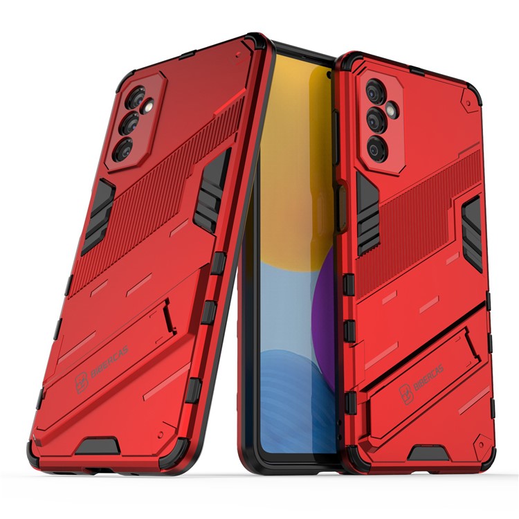 Dual-Layer Soft Flexible TPU + Hard PC Anti-Slip Rugged Protective Phone Case with Kickstand for Samsung Galaxy M52 5G - Red