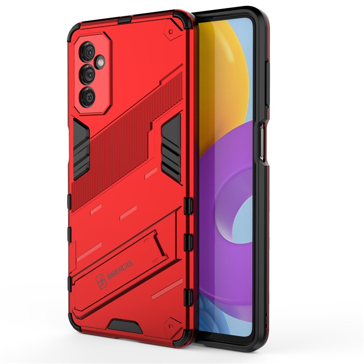 Dual-Layer Soft Flexible TPU + Hard PC Anti-Slip Rugged Protective Phone Case with Kickstand for Samsung Galaxy M52 5G - Red