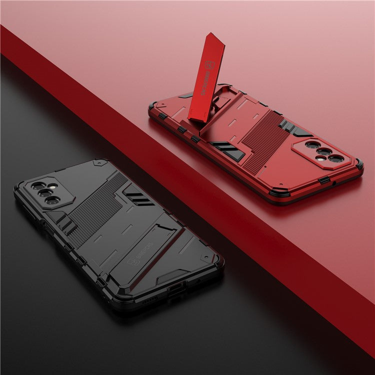 Dual-Layer Soft Flexible TPU + Hard PC Anti-Slip Rugged Protective Phone Case with Kickstand for Samsung Galaxy M52 5G - Red