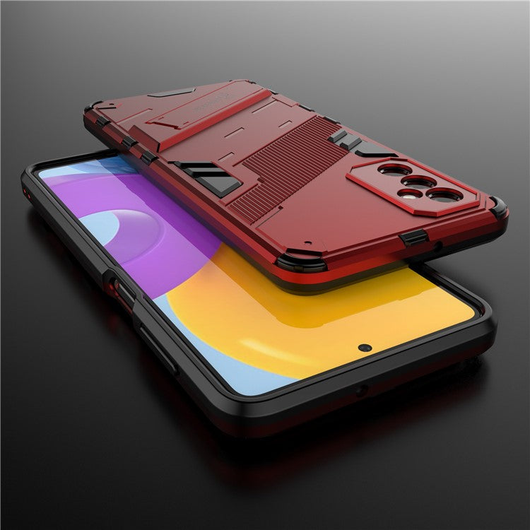 Dual-Layer Soft Flexible TPU + Hard PC Anti-Slip Rugged Protective Phone Case with Kickstand for Samsung Galaxy M52 5G - Red