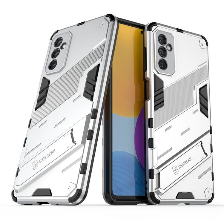 Dual-Layer Soft Flexible TPU + Hard PC Anti-Slip Rugged Protective Phone Case with Kickstand for Samsung Galaxy M52 5G - White