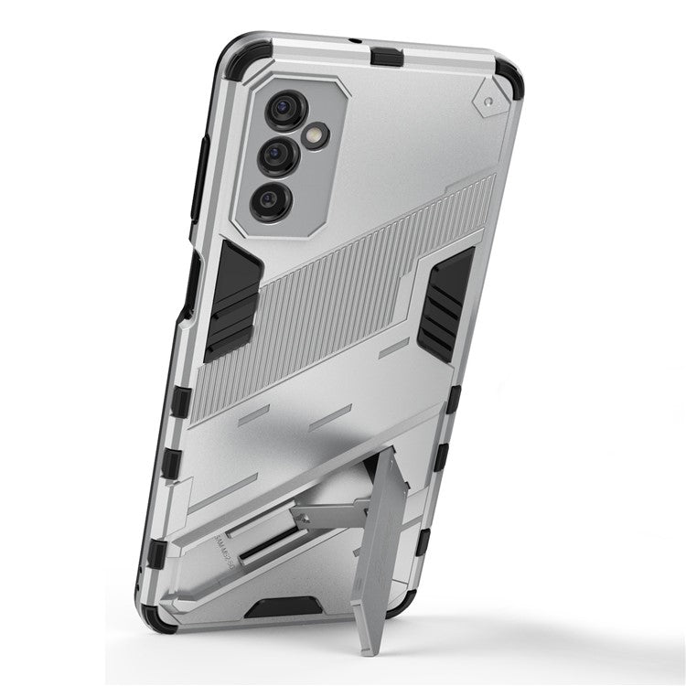 Dual-Layer Soft Flexible TPU + Hard PC Anti-Slip Rugged Protective Phone Case with Kickstand for Samsung Galaxy M52 5G - White
