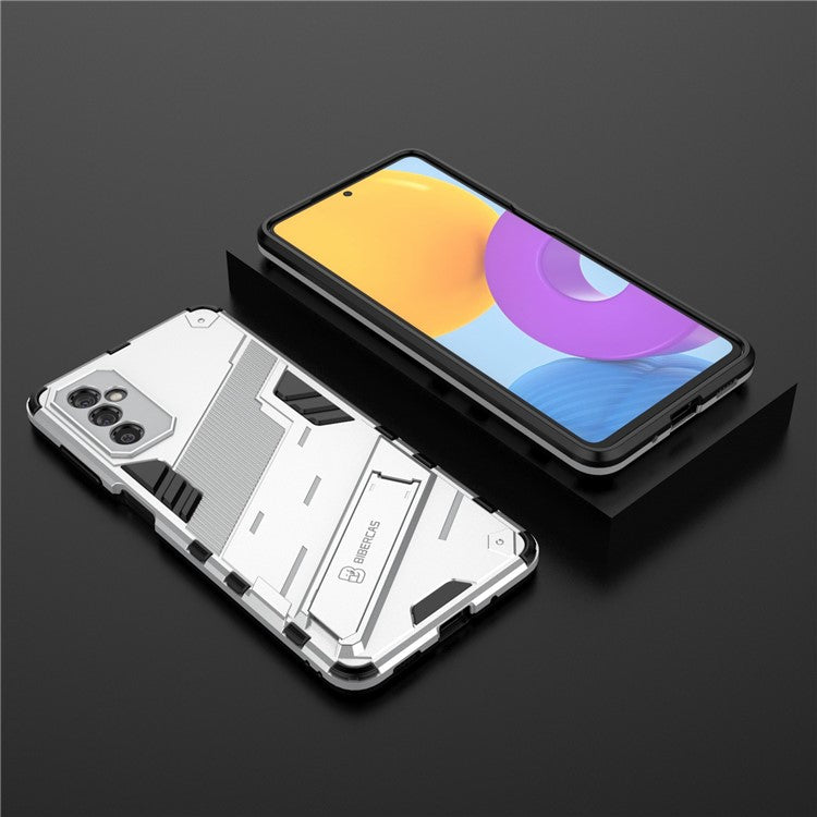 Dual-Layer Soft Flexible TPU + Hard PC Anti-Slip Rugged Protective Phone Case with Kickstand for Samsung Galaxy M52 5G - White